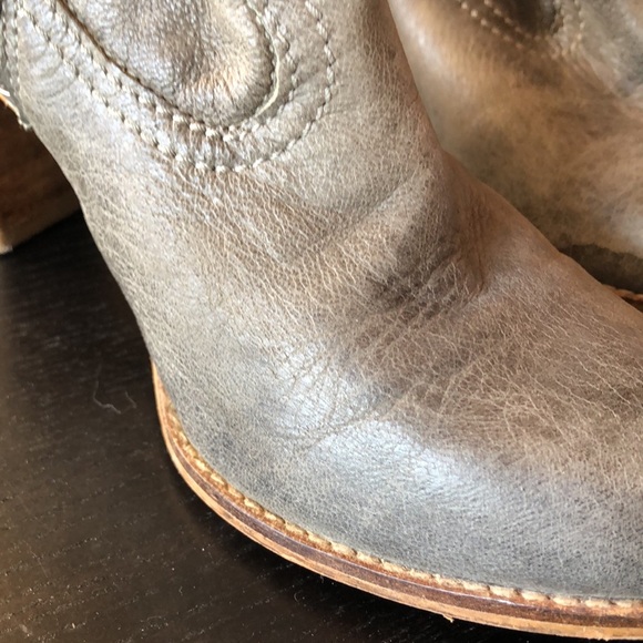 Rebels Stomp western style ankle boot greyish olive color leather wood heel 9 - Picture 10 of 10